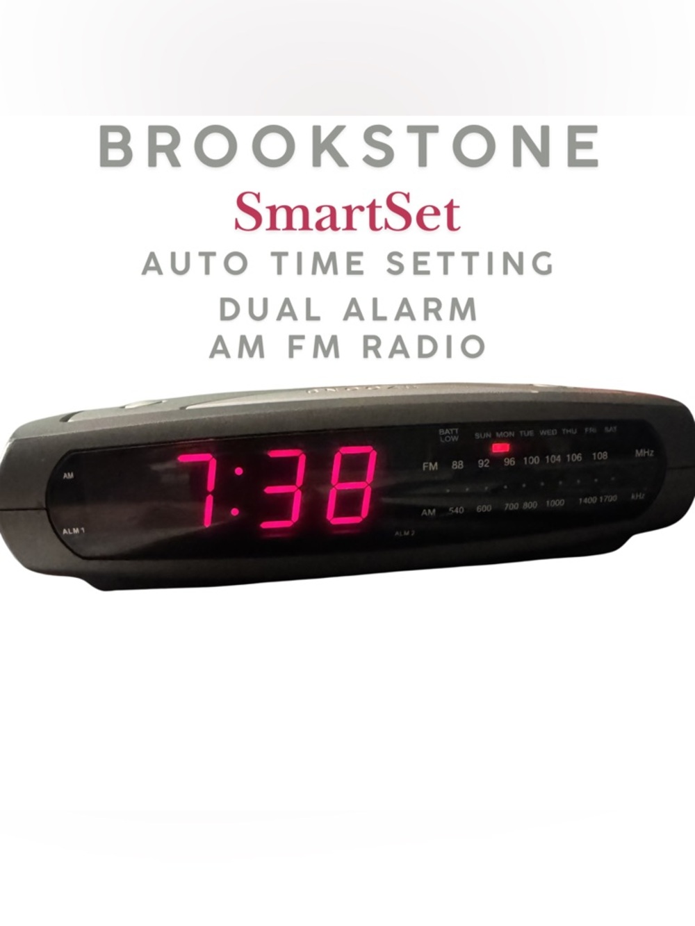 Brookstone SmartSet CKS2022 Dual Alarm AM/FM Clock Radio‎ Gray Silver Pristine